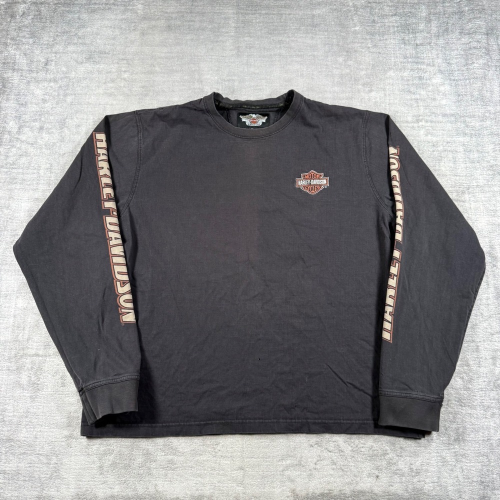 Harley Davidson Shirt Mens 2XL Black Embroidered Logo Biker Moto Long Sleeve Tee